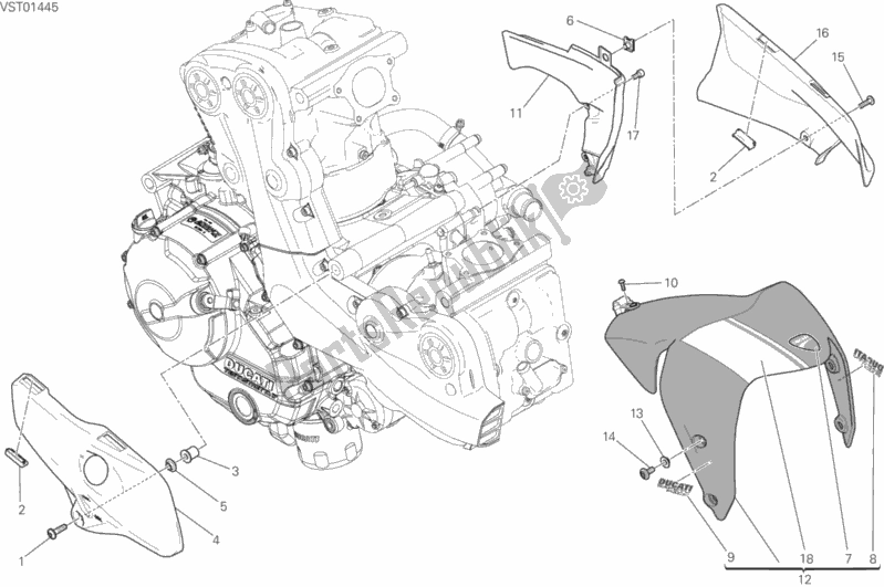 All parts for the Half Fairing of the Ducati Monster 821 Stripes USA 2016